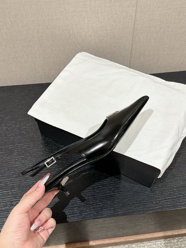 SL CHERISH CRYSTAL SLINGBACK BLACK CALFSKIN