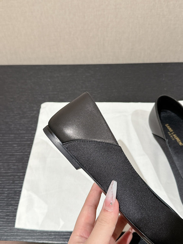 SL NOUR POINTED TOE BALLET BLACK SATIN