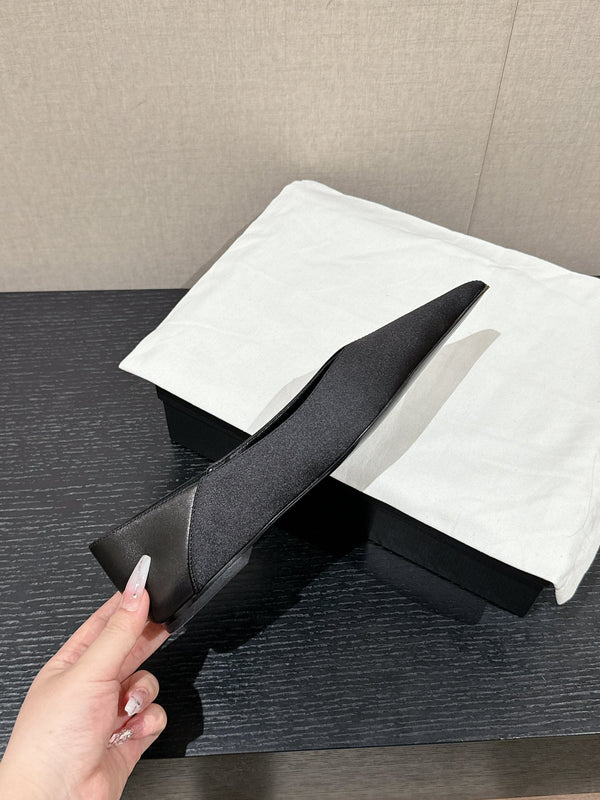 SL NOUR POINTED TOE BALLET BLACK SATIN