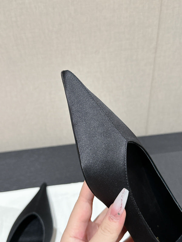 SL NOUR POINTED TOE BALLET BLACK SATIN