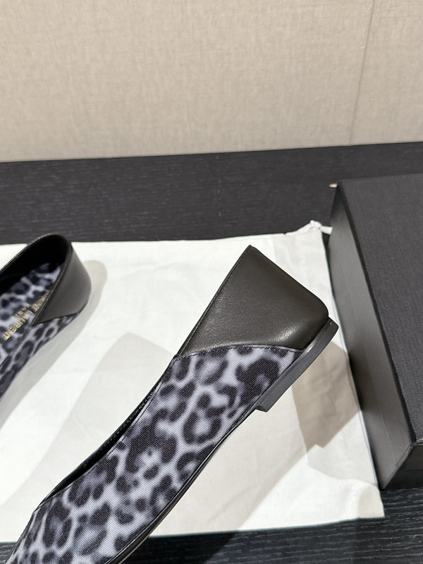 SL NOUR LEOPARD POINTED TOE BALLET BLACK CANVAS