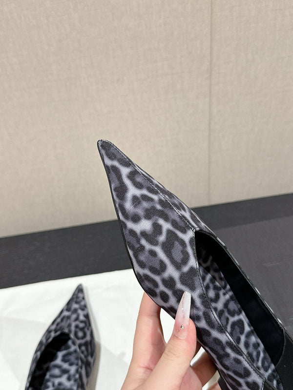 SL NOUR LEOPARD POINTED TOE BALLET BLACK CANVAS