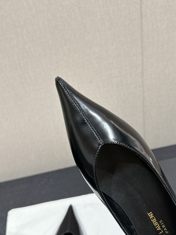 SL NOUR POINTED TOE BALLET BLACK CALFSKIN