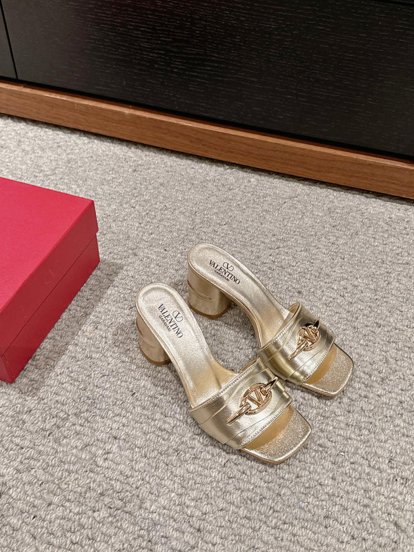 SANDALO SLIDE VLOGO SIGNATURE 60MM IN PELLE DI VITELLO ORO