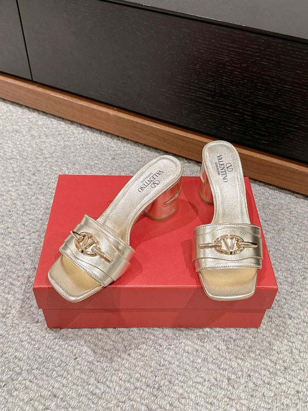 SANDALO SLIDE VLOGO SIGNATURE 60MM IN PELLE DI VITELLO ORO