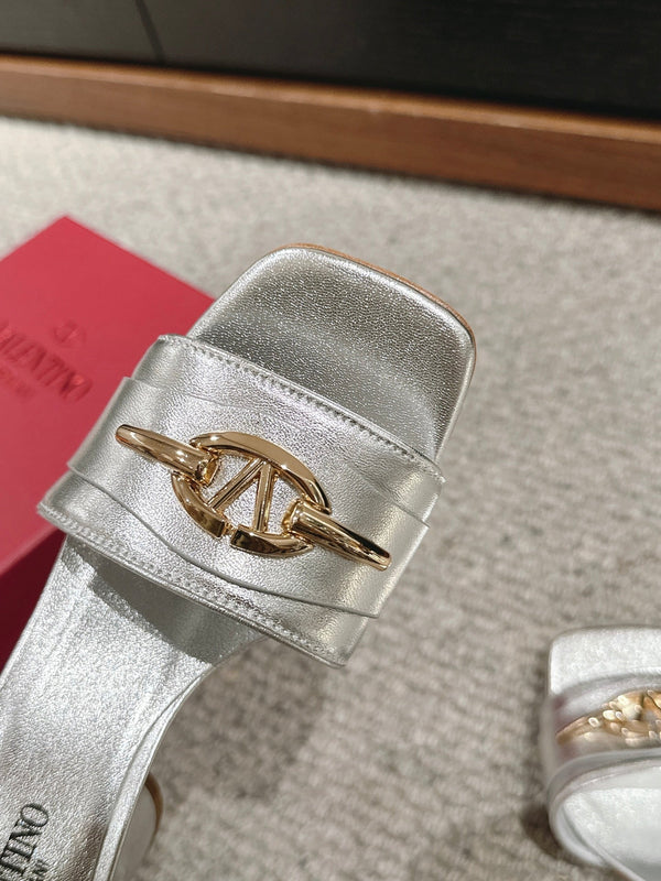 SANDALO SLIDE VLOGO SIGNATURE 60MM IN PELLE DI VITELLO ARGENTO