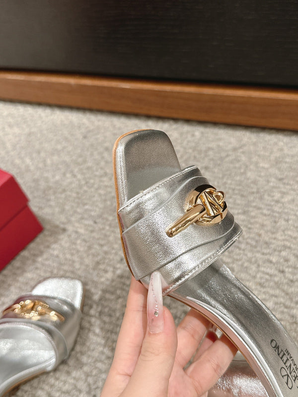 SANDALO SLIDE VLOGO SIGNATURE 60MM IN PELLE DI VITELLO ARGENTO