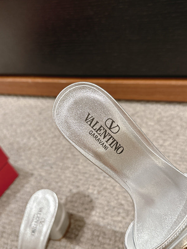 SANDALO SLIDE VLOGO SIGNATURE 60MM IN PELLE DI VITELLO ARGENTO