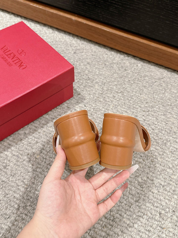 SANDALO VLOGO SIGNATURE SLIDE 60MM IN PELLE DI VITELLO BRONZO