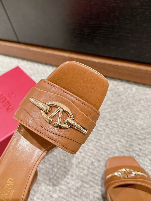 SANDALO VLOGO SIGNATURE SLIDE 60MM IN PELLE DI VITELLO BRONZO