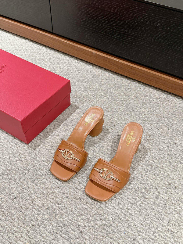 SANDALO VLOGO SIGNATURE SLIDE 60MM IN PELLE DI VITELLO BRONZO