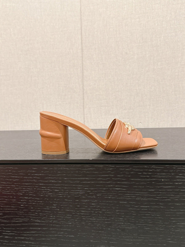 SANDALO VLOGO SIGNATURE SLIDE 60MM IN PELLE DI VITELLO BRONZO