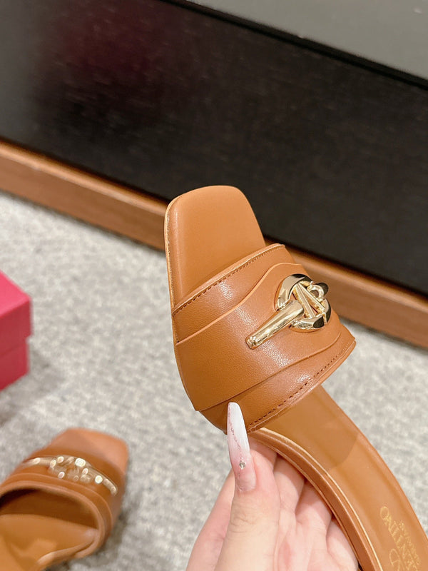 SANDALO VLOGO SIGNATURE SLIDE 60MM IN PELLE DI VITELLO BRONZO