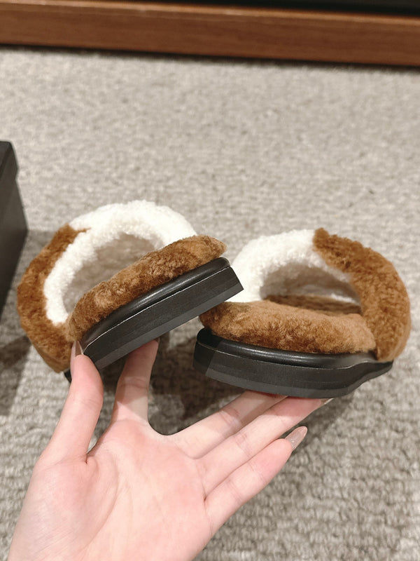 CC SLIPPERS IN CIDER BROWN MIX WHITE FLEECE