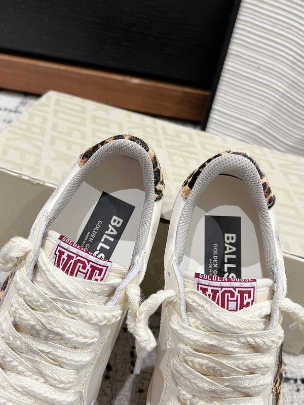 BALL STAR SNEAKERS WHITE CALFSKIN WITH LEOPARD STAR AND HEEL LAB