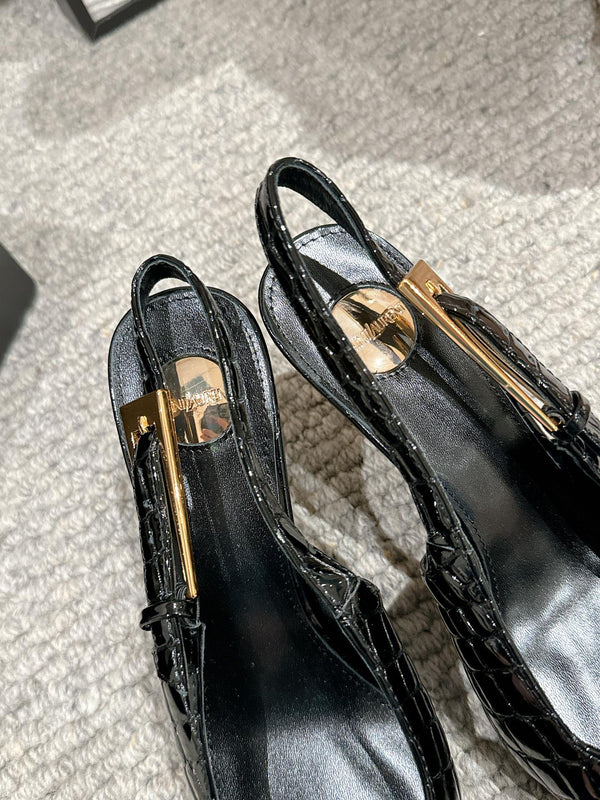 LEE SLINGBACK MID PUMPS IN BLACK CROCODILE SHINY CALFSKIN