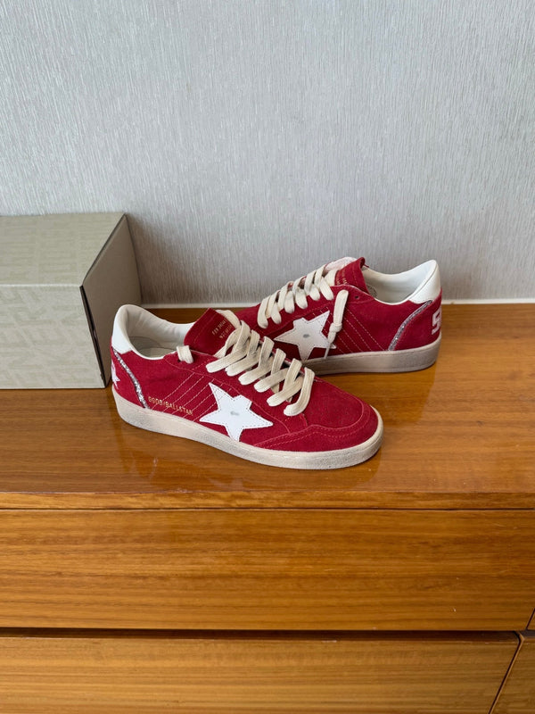 BALL STAR SNEAKERS WHITE STAR IN RED SUEDE AND CALFSKIN