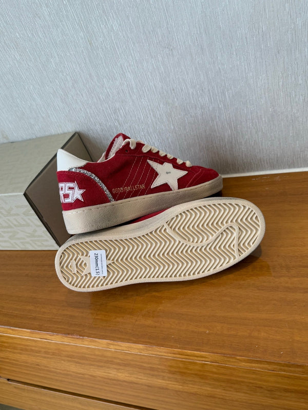 BALL STAR SNEAKERS WHITE STAR IN RED SUEDE AND CALFSKIN