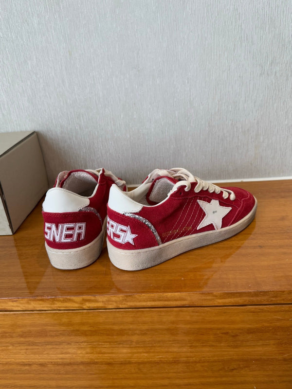 BALL STAR SNEAKERS WHITE STAR IN RED SUEDE AND CALFSKIN