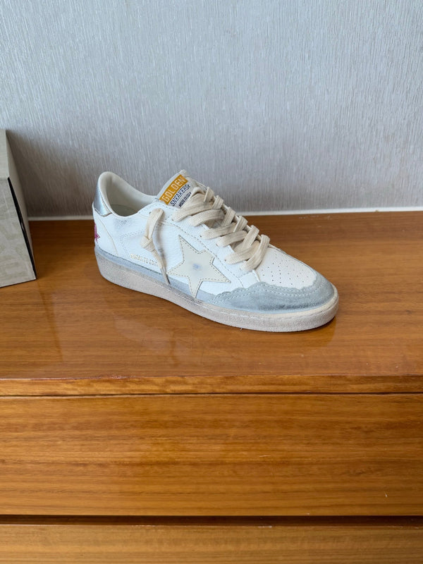 BALL STAR SNEAKERS WITH BEIGE STAR IN WHITE CALFSKIN AND GRAY SUEDE