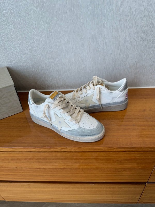 BALL STAR SNEAKERS WITH BEIGE STAR IN WHITE CALFSKIN AND GRAY SUEDE