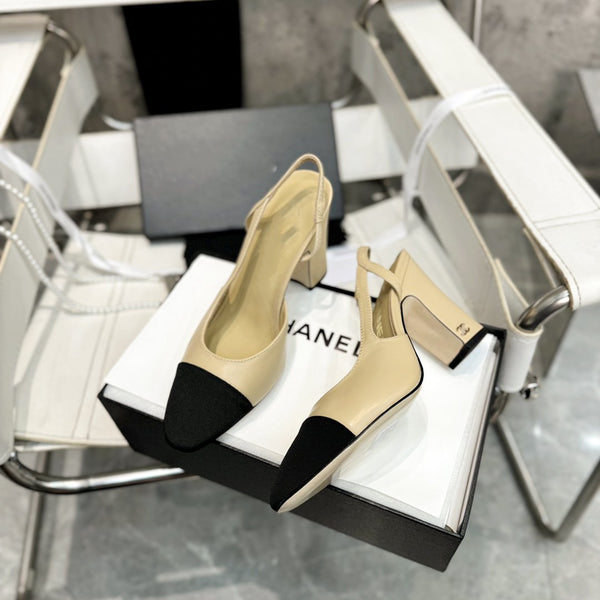 slingback 90 vitello beige grosgrain nero