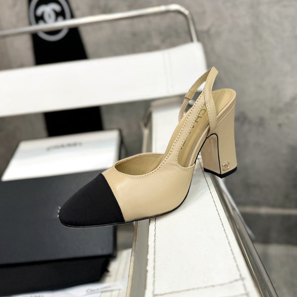 slingback 90 vitello beige grosgrain nero