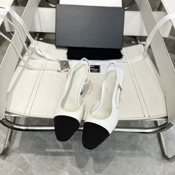 slingback 90 vitello bianco grosgrain nero