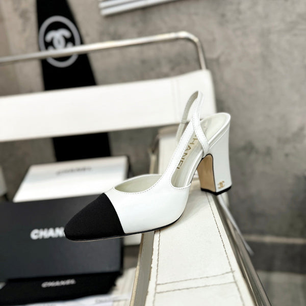 slingback 90 vitello bianco grosgrain nero