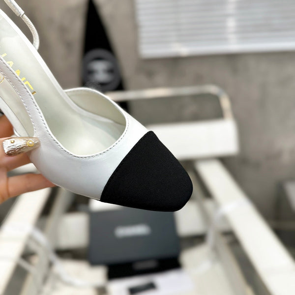 slingback 90 vitello bianco grosgrain nero