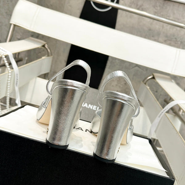 slingback 90 argento metallizzato in pelle di agnello