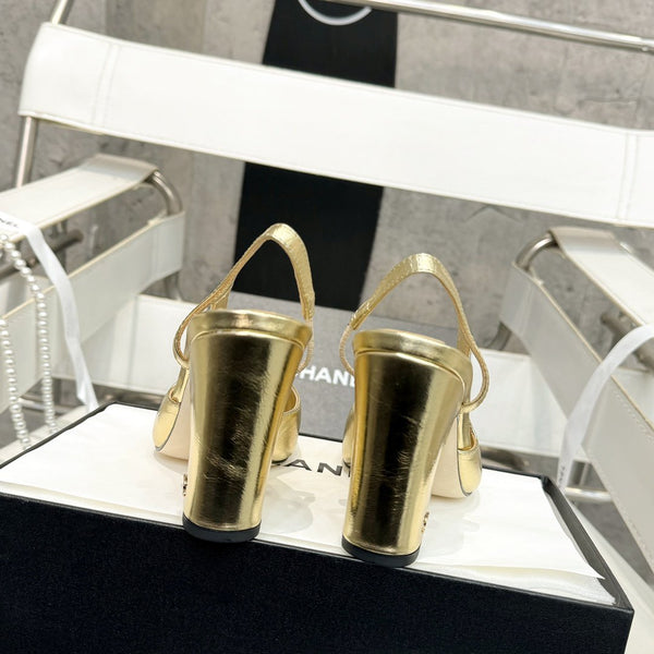 slingback 90 in pelle di agnello metallizzata oro