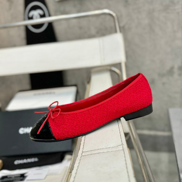 ballet flat red tweed black patent calfskin