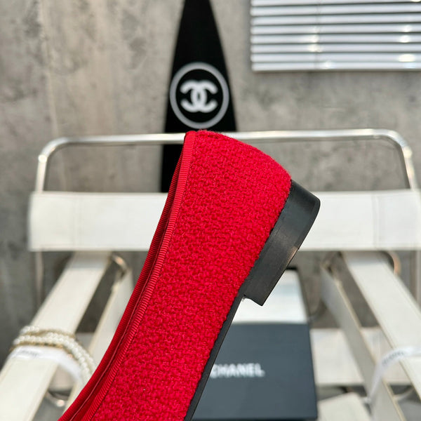 ballet flat red tweed black patent calfskin