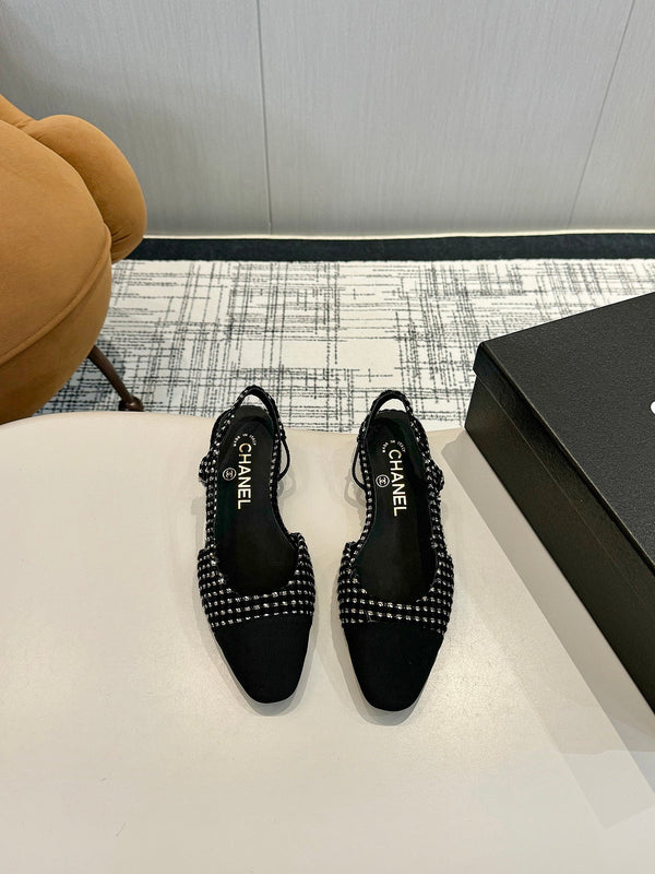 cc 25c slingback flat black white tweed black grosgrain 233608