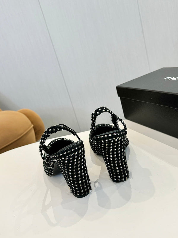 cc 25c slingback 90 black white tweed black grosgrain 233616