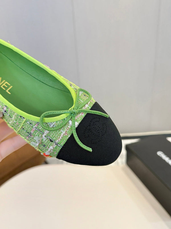 cc 25c ballet flat green tweed black grosgrain 233627