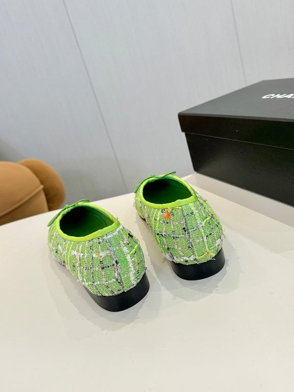 cc 25c ballet flat green tweed black grosgrain 233627