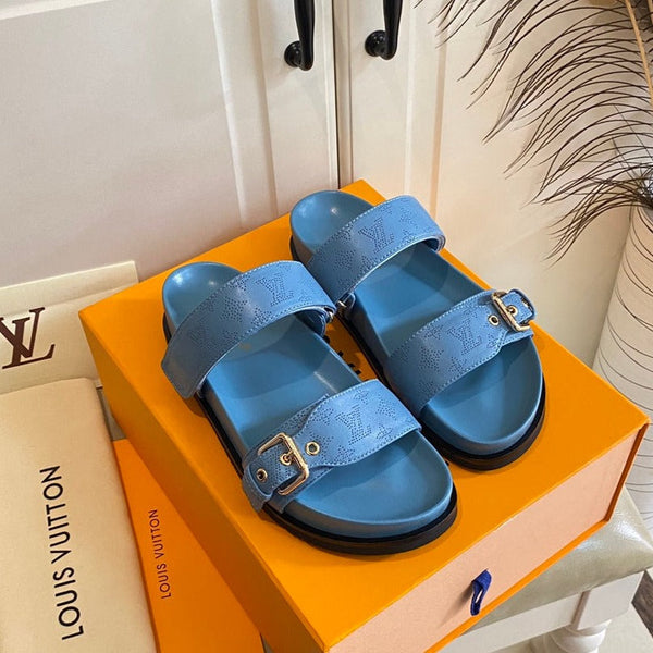 lv sandal mule bomdia blue monogram calfskin