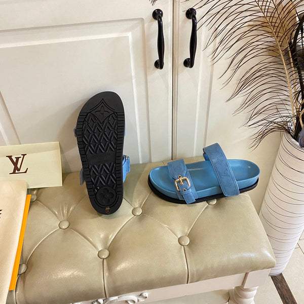 lv sandal mule bomdia blue monogram calfskin