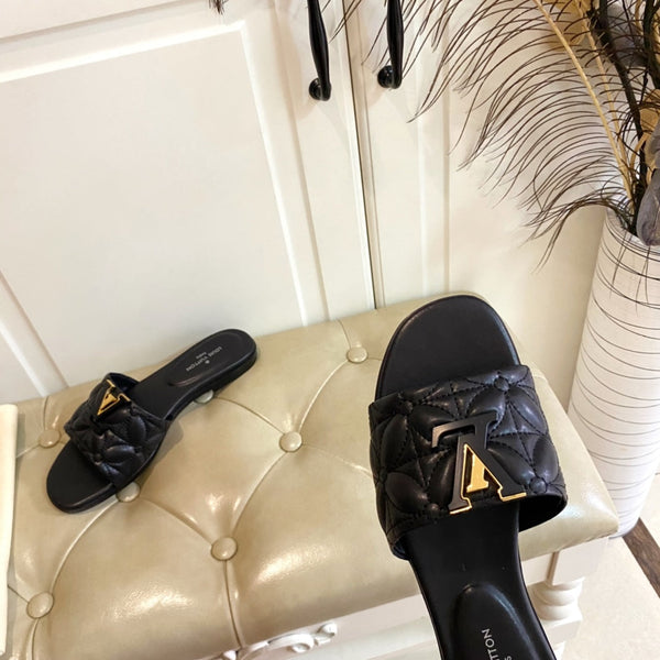 LV Neo Revival Flat Mule Black Lambskin