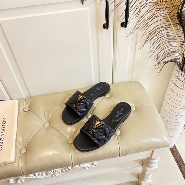 LV Neo Revival Flat Mule Black Lambskin