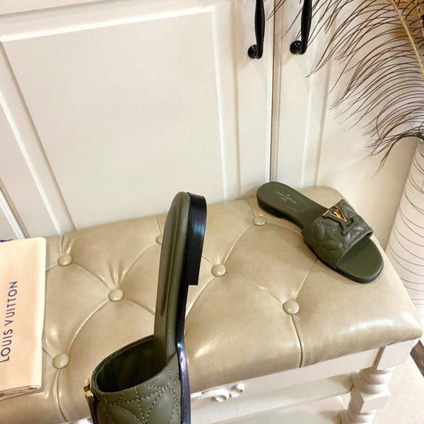LV Neo Revival Flat Mule Khaki Green Lambskin