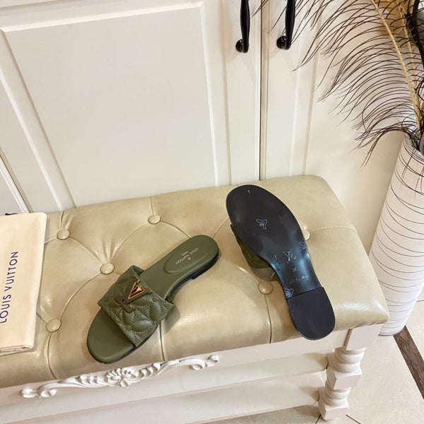 LV Neo Revival Flat Mule Khaki Green Lambskin