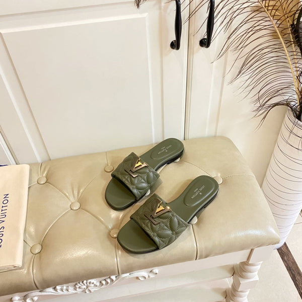 LV Neo Revival Flat Mule Khaki Green Lambskin