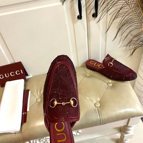 GG PrinceTown Mule Dark Red Mesh With Crystal
