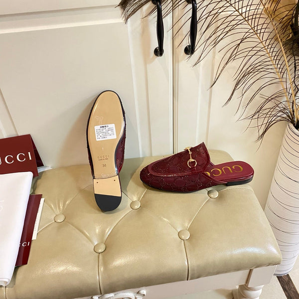 GG PrinceTown Mule Dark Red Mesh With Crystal