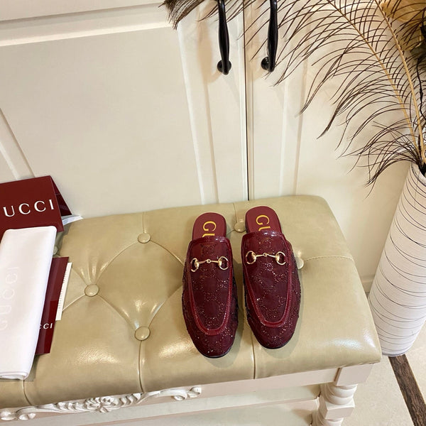 GG PrinceTown Mule Dark Red Mesh With Crystal