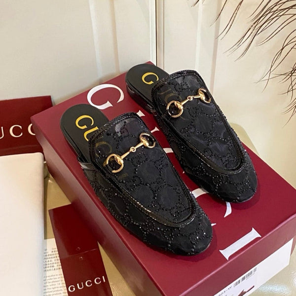 GG PrinceTown Mule Black Mesh With Crystal