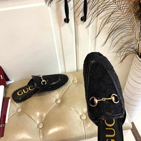 GG PrinceTown Mule Black Mesh With Crystal